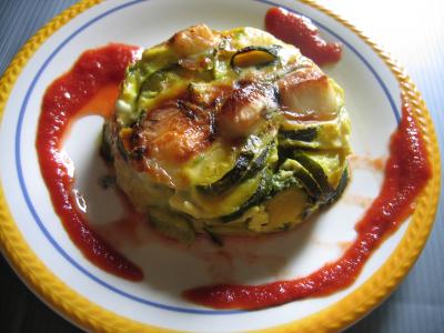 farine : Assiette de clafoutis aux courgettes