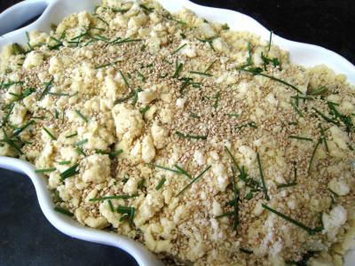 Crumble aux haricots verts et sa crème d'ail - 13.3