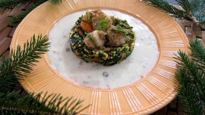 plat complet : Assiette de chorizo, quinoa et coquilles Saint-Jacques