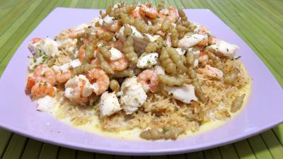 riz : Assiette de crones et églefin en risotto