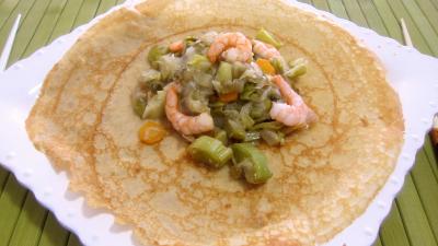 plat complet : Blancs de poireaux à la chinoise et ses crêpes