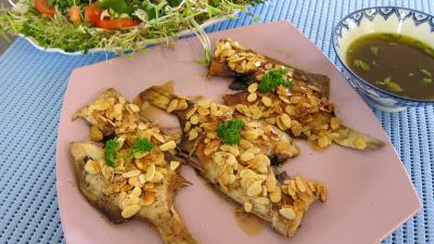 plat complet : Assiette de limandes et sa salade de pousses de bambou et graines germées