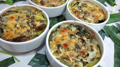 plat complet : Cassolettes de poireaux farcis