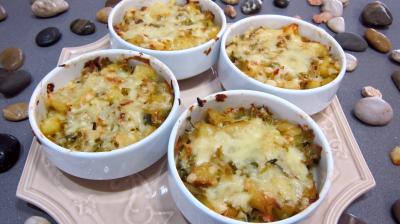 plat complet : Cassolettes de brandade de gambas aux poireaux