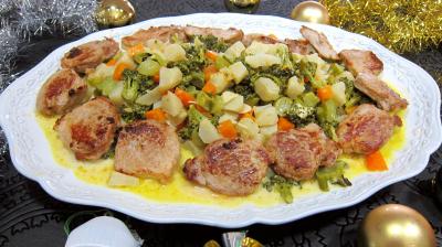 plat complet : Assiette de filet mignon de porc aux topinambours