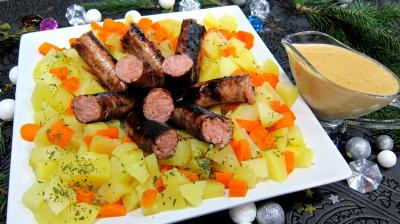Cuisson au micro-ondes : Assiette de saucisses moutarde