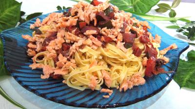 échalote : Assiette de tagliatelle au saumon