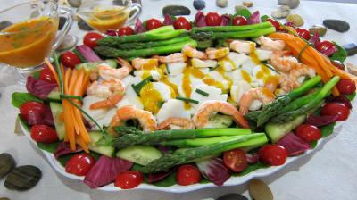 entrée à base de poisson : Assiette de noix de saint Jacques en salade