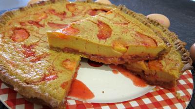 Recette Tarte aux pêches aux pralines roses