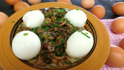 plat complet : Assiette d'oeufs durs aux champignons