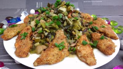 plat sucré salé : Assiette de rougets panés aux poireaux