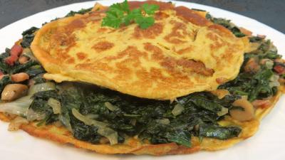 Oeufs : Assiette d'omelette aux épinards