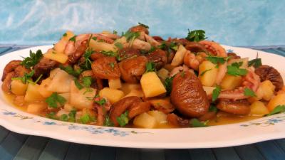 Image : recette Chou-rave, châtaignes aux encornets