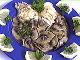 Poissons : Assiette de cabillaud et champignons