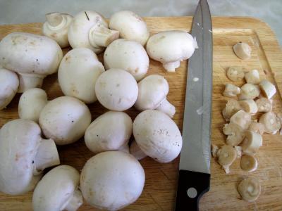 Photo : coupe des pieds de champignons de Paris