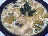 Cube deshydratée de bouillon de boeuf : Assiette de poireaux en blanquette