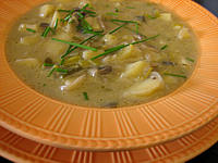 champignon : Assiette de soupe de champignons et pommes de terre