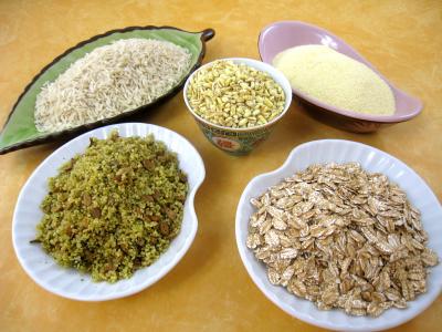Photo : Différentes céréales, riz, blé, épeautre...