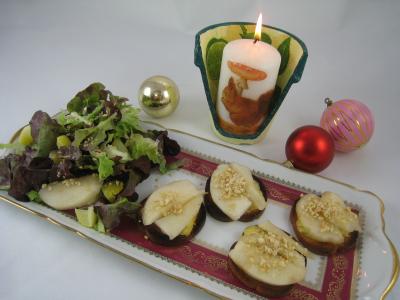 pomme de terre : Plateau de canapés au bleu de Bavière et aux poires