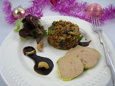 Image : recette Foie gras aux lentilles et au vinaigre balsamique