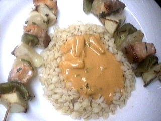 Recette Assiette de brochettes de saumon à l'ananas
