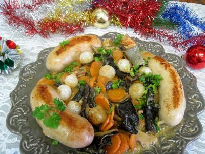 Recette Assiette de boudins blancs aux champignons et aux chiitakes