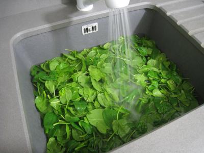 Photo : Néttoyage des légumes dans l'évier