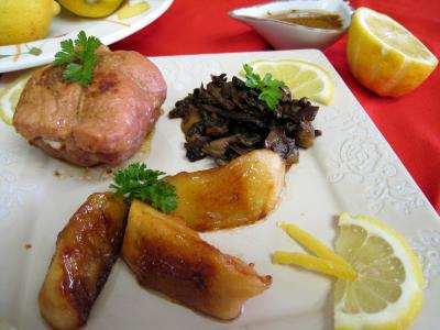 veau : Assiette de paupiettes au citron, cèpes et pommes