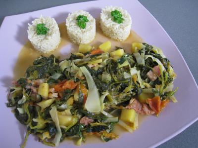Photo : Brèdes cresson et mangue à la mauricienne