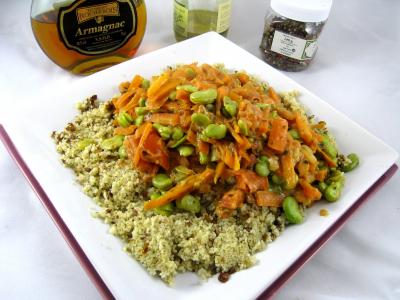 Image : recette Sauté de carottes et fèves à la semoule