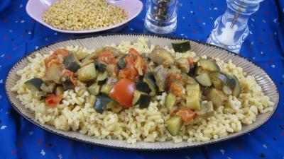 Recette Assiette d'aubergines aux épices et ces coquillettes
