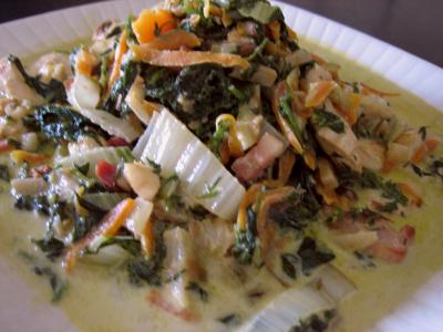 poulet : Plat de blancs de poulet aux fanes de carottes