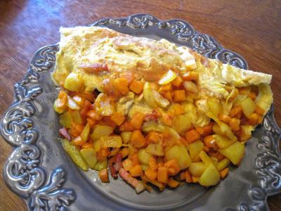fromage de chevre : Assiette d'omelette au potimarron et au chèvre