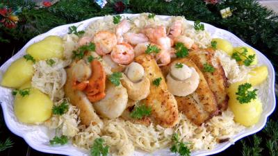 Coquillages et crustacés : fruits de mer, panga et choucroute