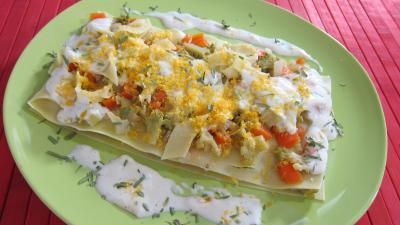 Cuisine diététique : Assiette de lasagnes aux carottes et chou romanesco