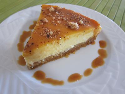 Dessert à base de fromage blanc : Tranche de cheese cake au caramel